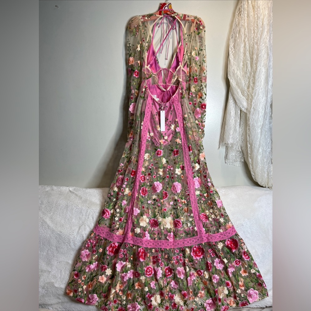 For Love & Lemons Luna Embroidered Bouquet Floral Maxi Dress M - Picture 10 of 10